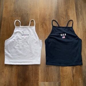 Divided White & Navy Cropped Tank Top Bundle size S